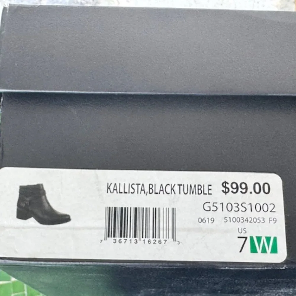 NATURALIZER KALLISTA BLACK TUMBLE 7W ANKLE BOOT